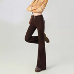 Brown High-waisted Slimming Maillard Flared Pants For Petite