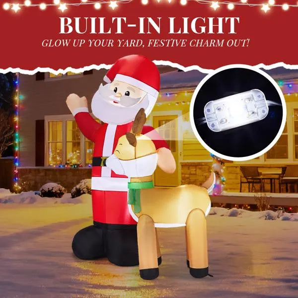 6.3FT Lighted Christmas Inflatable Decoration, Inflatable Santa And Reindeer, Funny Blow Up Yard Decorations With Built-in LED Lights For Holiday Party Front Yard Lawn Garden Decor - The Premium