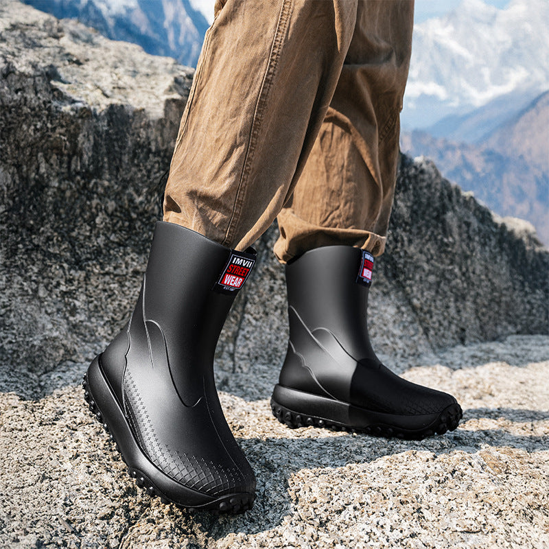 Mid And Low Tube Men's Rain Boots Outdoor Non-slip Waterproof Shoes