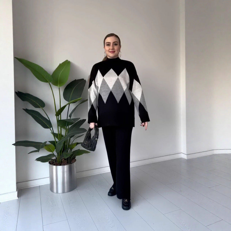 Women's Knit Round Neck Sweater Set