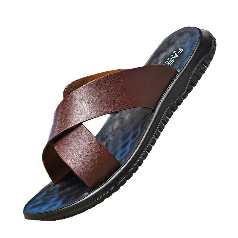 Men's Casual Soft Leather Soft Bottom Non-slip Slippers