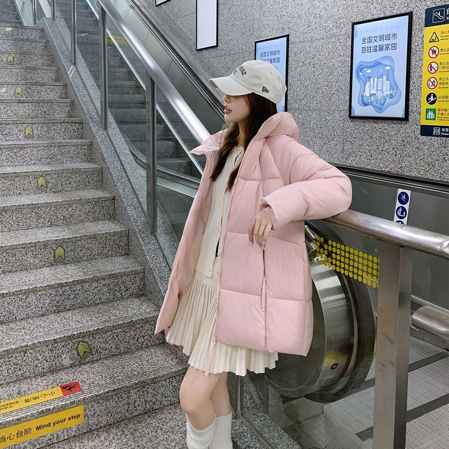 Winter New Loose Mid-length Down Thickened Cotton Coat For Women