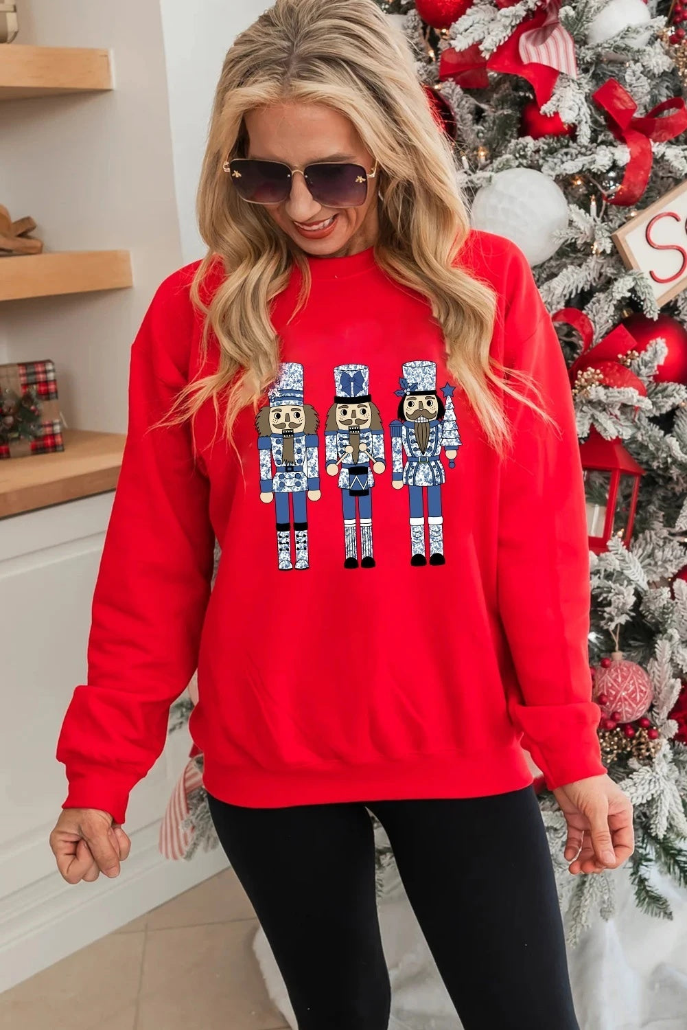 Red Christmas Nutcracker Men's Guard Pattern Pullover