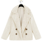 Autumn And Winter Women's Plush Button Lapels Pocket Coat Shirt