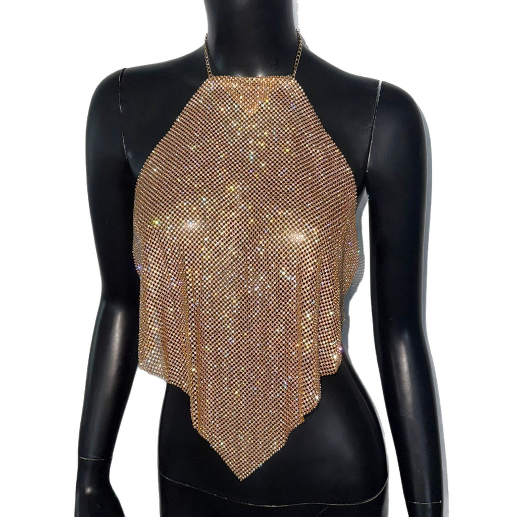 Metal Sequins Full Diamond Camisole Party Hot Girl Halter Vest