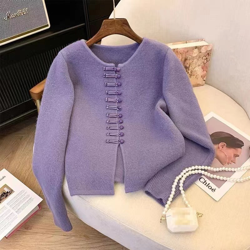 Lazy And Versatile New Chinese-style Buttoned Knitwear