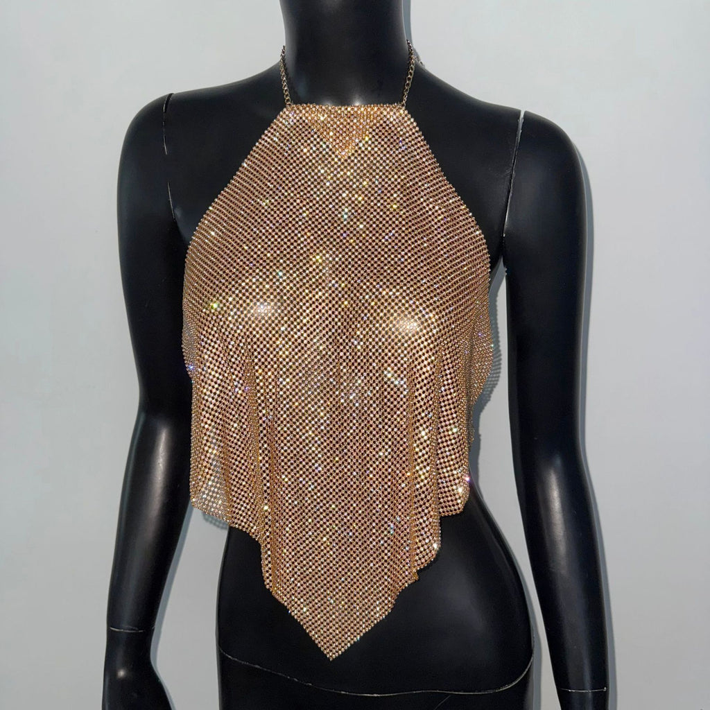 Metal Sequins Full Diamond Camisole Party Hot Girl Halter Vest