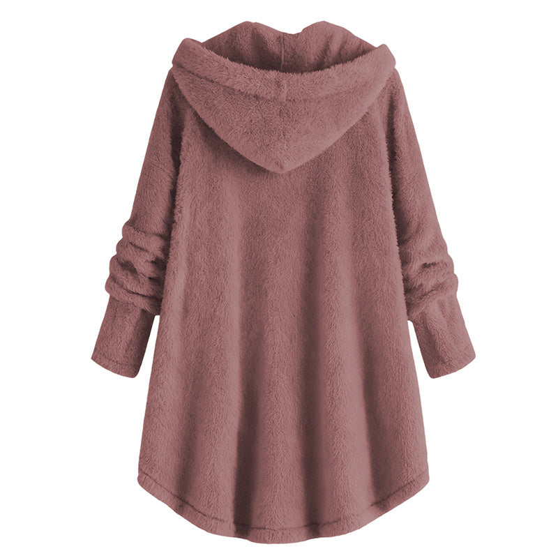 Plus Size Women's Vintage Sherpa Hooded Cardigan Plush Lined Button Up Jacket For Autumn And Winter