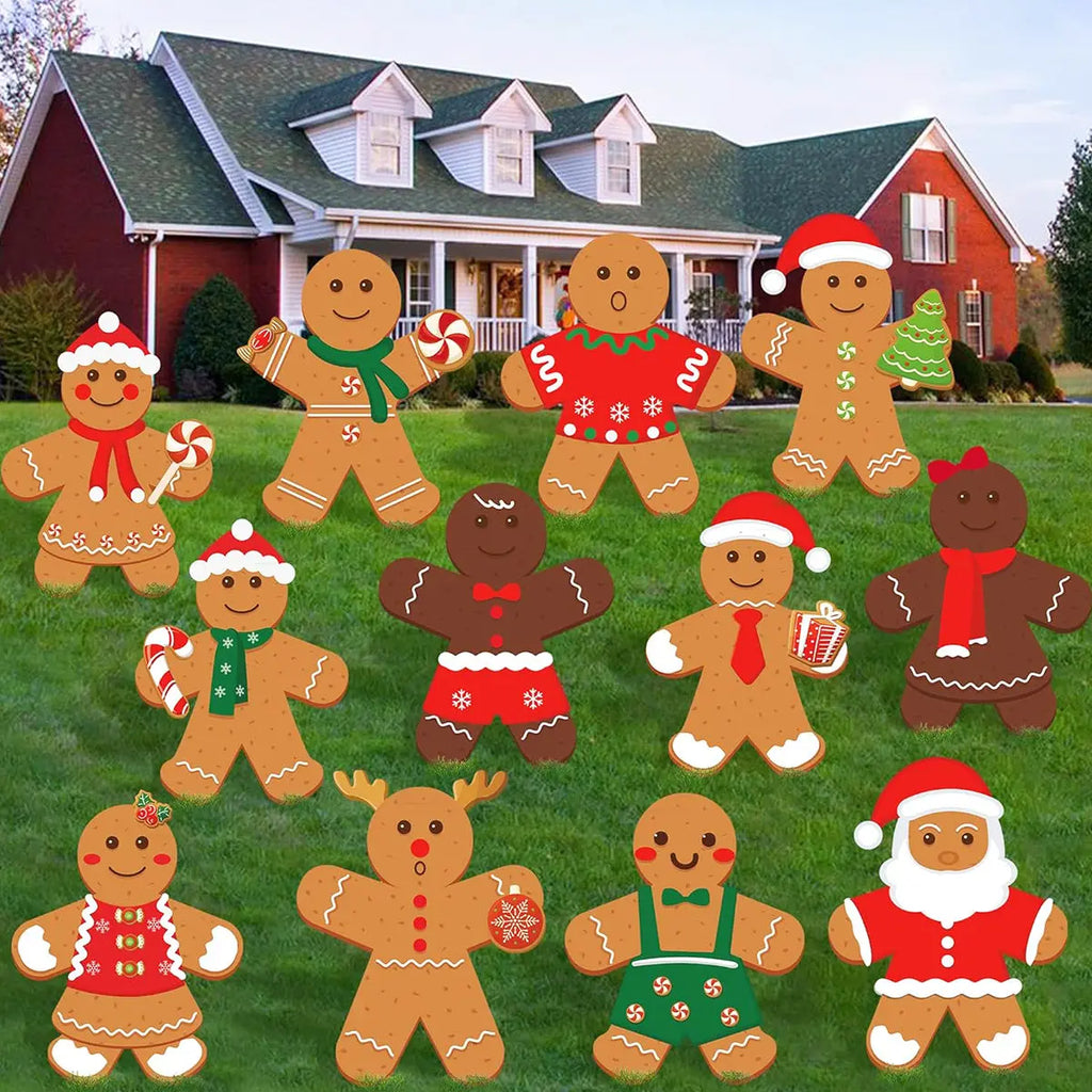 12 Pcs Christmas Gingerbread Man Yard Sign Waterproof Outdoor Xmas Gingerbread Lawn Signs Yard Decoration For Holiday Lawn Yard Patio Walkway Pathway Decor - The Premium