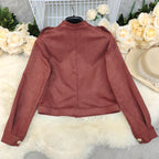 Women's Fashion Retro Long Sleeve Short Suede Jacket