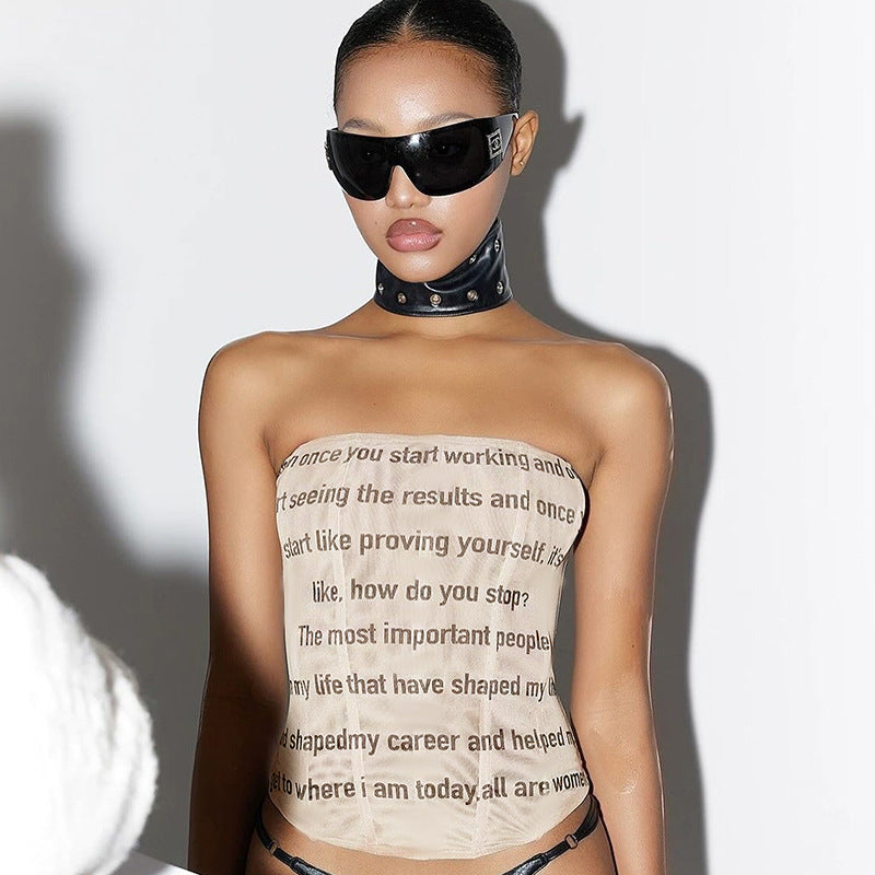 Women's Fashion Letter Print Strapless Vest