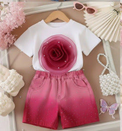 T-shirt Gradient Denim Shorts Two-piece Set