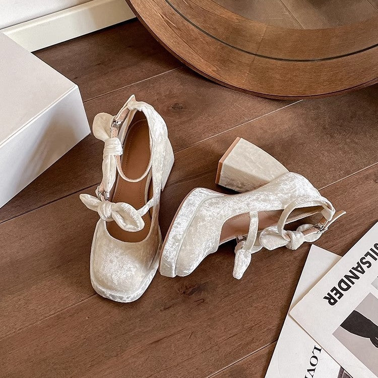 Gentle Chunky Heel Waterproof Platform High Heels Bow Pumps