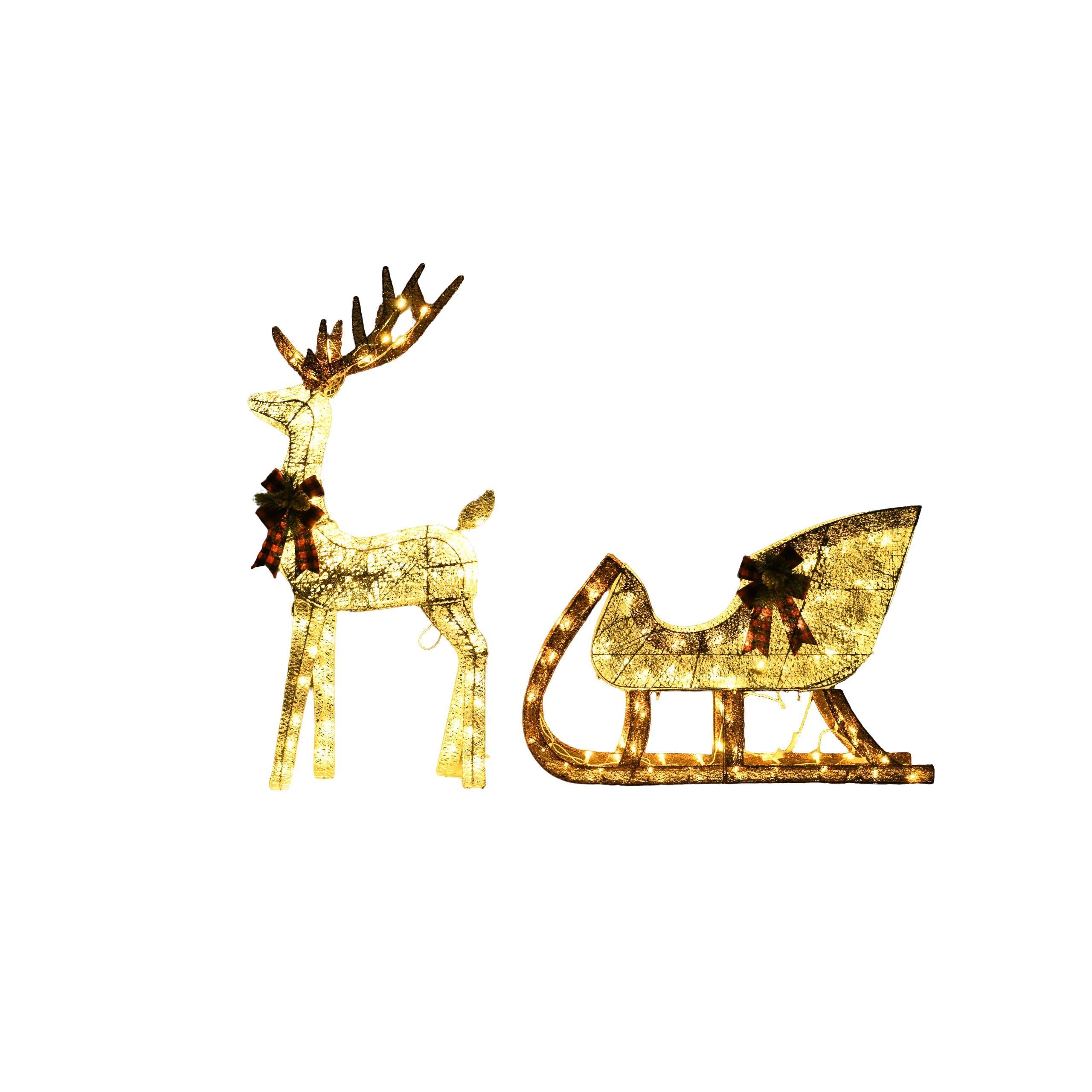 48-inch Christmas Reindeer And 38-inch Sleigh Decorations Create A Festive Atmosphere, Suitable For Indoor And Outdoor Scenes, A Must-have For Christmas - The Premium