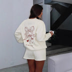 Women's Long Sleeve Bow Print Sweatshirt Hoodie