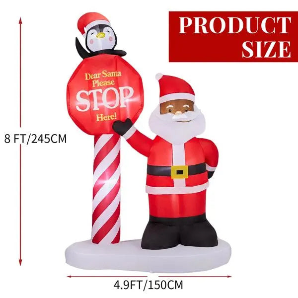 8.2FT Lighted Christmas Inflatable Decoration, Inflatable Black Santa & Road Sign, Funny Blow Up Yard Decorations With Built-in LED Lights For Holiday Party Front Yard Lawn Garden Decor - The Premium