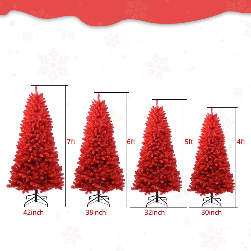 6-Foot Red Artificial Christmas Tree Halloween Tree With Metal Foldable Stand, Full Artificial Christmas Tree With 804 Branch Tips, Easy To Assemble, Indoor Holiday Decoration - The Premium