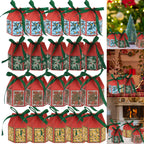 20PCS Christmas Treat Boxes With Ribbons Paper Christmas Tree Bells Pattern Goodie Box Retro Candy Bakery Box For Christmas Party Favors Wrapping Supplies