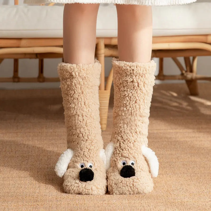 Cute Cartoon Dog Floor Socks Winter Warm Non-slip Plush Socks For Women - The Premium