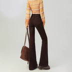 Brown High-waisted Slimming Maillard Flared Pants For Petite