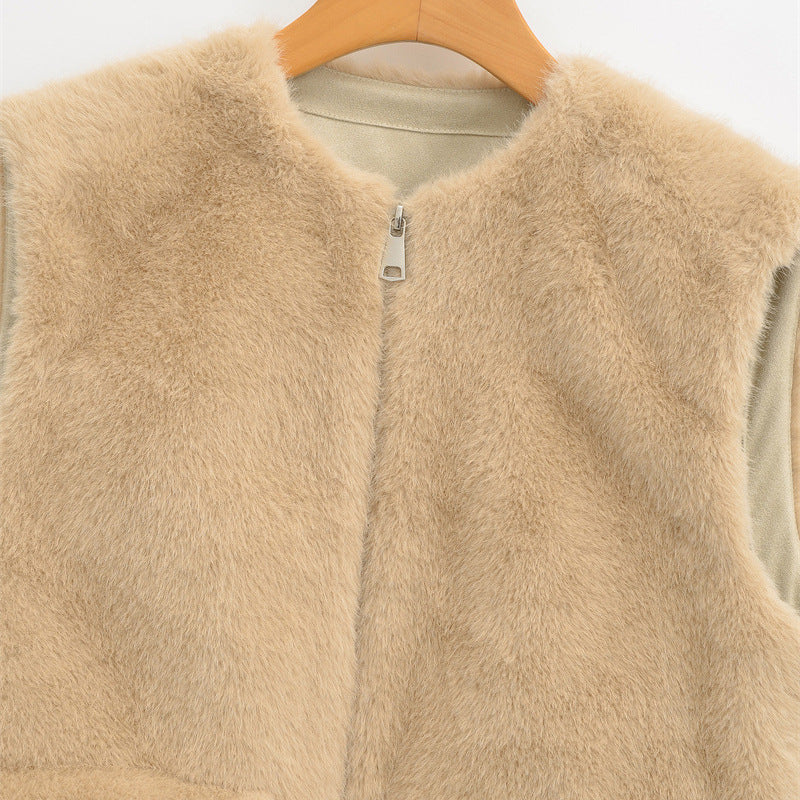 Women's Faux Fur Zipper Waistcoat