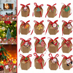24 Pcs Christmas Treat Boxes With Cards And Ribbon Xmas Tree Santa Kraft Gift Boxes Cute Gift Case Printed With Santa Claus Elk Snowman Christmas Tree For Birthday Christmas Party Supplies - The Premium