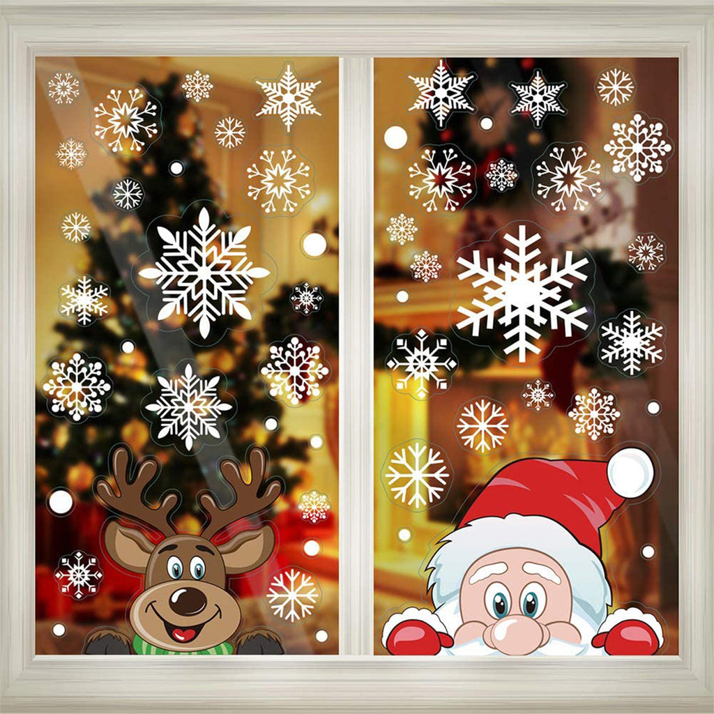 4Sheets Christmas Snowflake Window Clings Stickers For Glass Reusable Double Sided Self Adhesive Static Stickers Xmas Snowflake Reindeer Santa Window Decals Decorations Stickers For Christmas Window D - The Premium