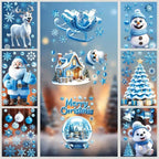9 Sheets Christmas Window Stickers Blue Gnome Double-Sided Printed Xmas Self-Adhesive Window Sticker PVC Snowflakes Window Sticker For Christmas Home Window Indoor Garden Decoration - The Premium