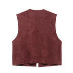 European And American Style Women's Fashion Casual Embroidery Suede Vest Jacket