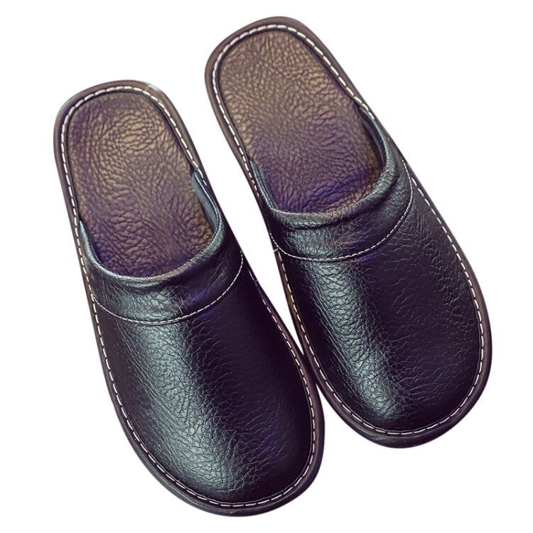 Home Leather Slippers Men's Plus Size Spring And Autumn Waterproof Platform
