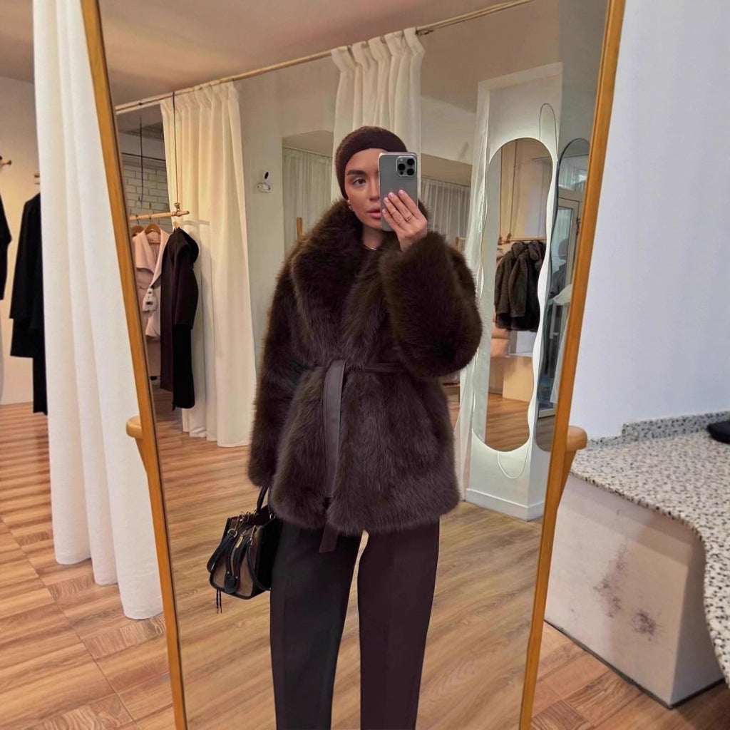 With Belt Artificial Wool Coat Mid-length