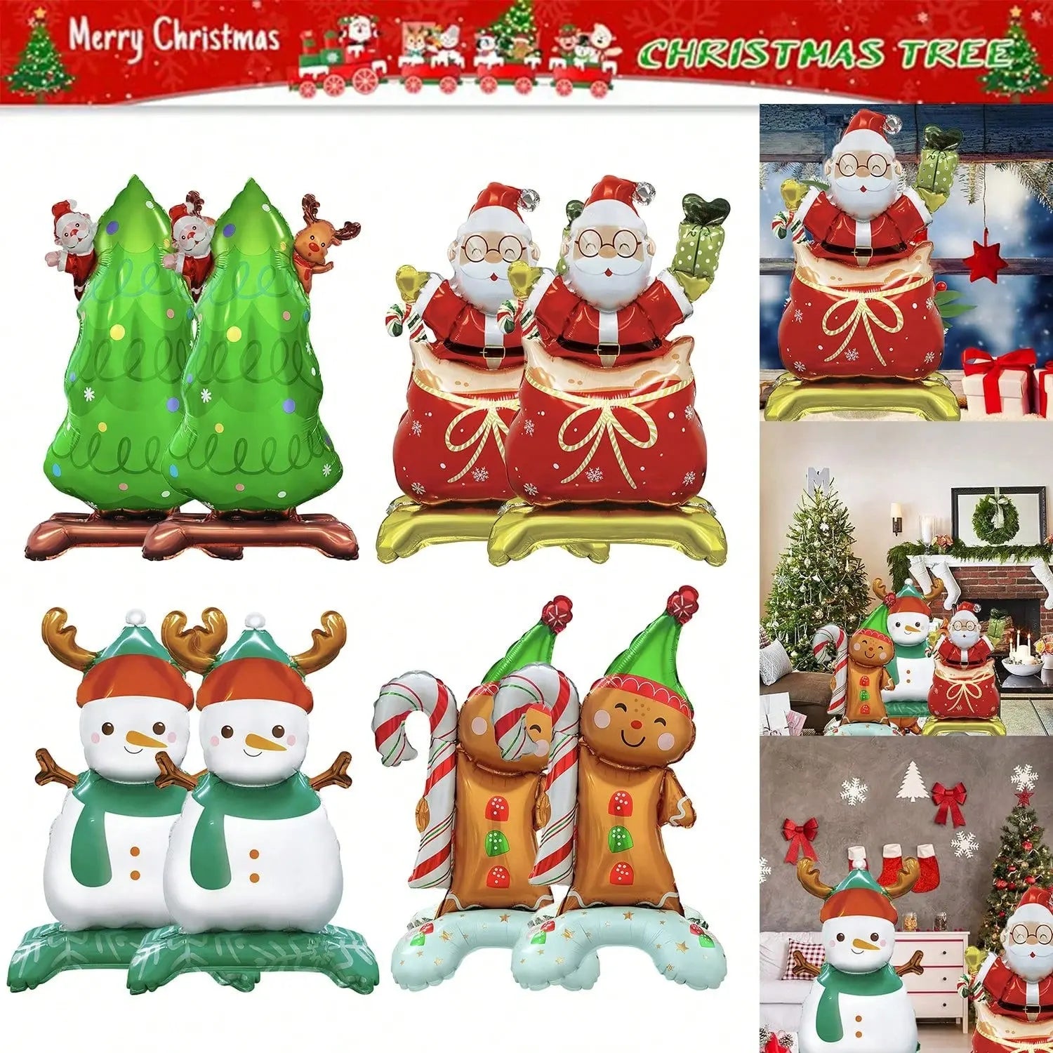 8 Pcs Inflatable Christmas Balloons Santa Claus Snowman Christmas Tree Designed Standing Balloons New Year Party Foil Balloons For Indoor And Outdoor Perfect Xmas Party Decorations Party Photo Prop - The Premium
