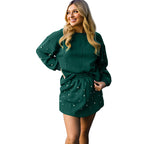 Women's Loose Long-sleeved Versatile Beaded Dress-style Casual Set