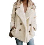 Autumn And Winter Women's Plush Button Lapels Pocket Coat Shirt