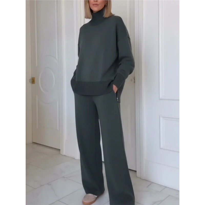 Loose Solid Color Temperament Sweatshirt Wide-leg Pants Two-piece Set