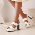 Round Toe Open Toe Side Empty Woven Foot Waterproof Platform Chunky Heel High Heel Sandals