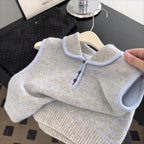 Early Autumn Lazy Korean Style Blue And White Stripes Knitted Vest Women