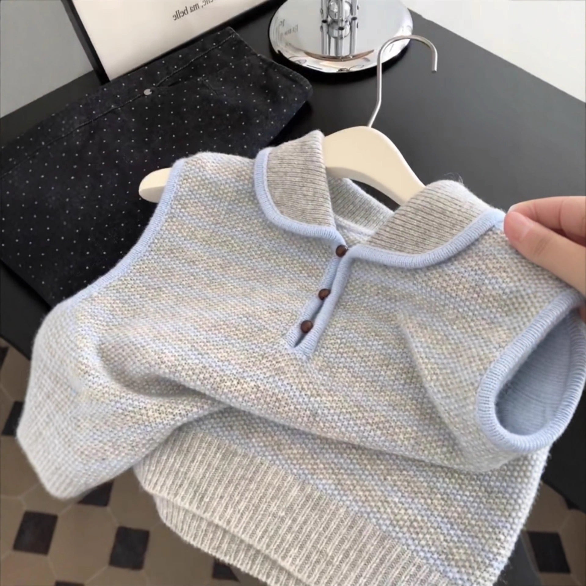 Early Autumn Lazy Korean Style Blue And White Stripes Knitted Vest Women