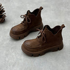 Platform Round Toe Lace-up Casual Cowhide Women's Boots