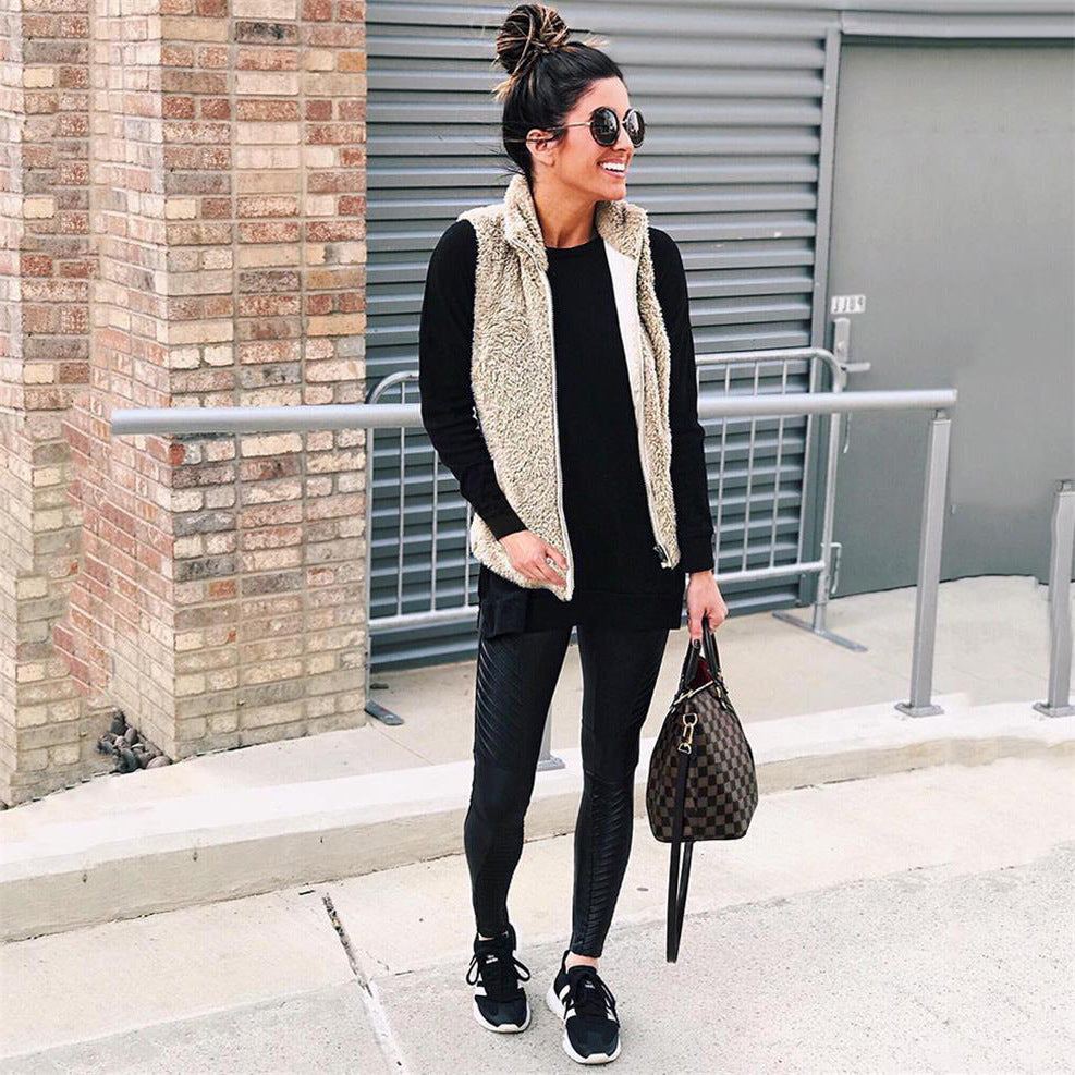 Women's Pocket Zipper Top Plush Vest