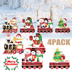 4 Pack Christmas Yard Signs With Plastic Stakes Xmas Train Snowman Christmas Tree Gift Lawn Signs For Yard Fence Garden Lawn Xmas Holiday Outside Decoration Supplies