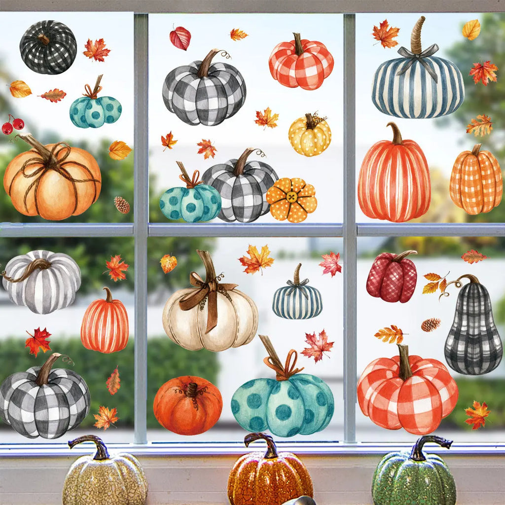 98 PCS Thanksgiving Window Clings 9 Sheets Fall Window Clings Pumpkin Maple Leaves Window Decals Double-Sided Window Stickers For Autumn Thanksgiving Harvest Party Home Window Glass Mirror Decor - The Premium
