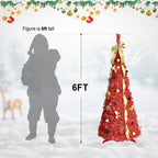 6-foot Red Pop-up Christmas Tree With 150 Warm White LED Lights, Fully Decorated, Easy To Assemble, Space-saving, Ideal For Small Spaces, Family Holiday Parties, And Fireplace Holiday Decorations - The Premium