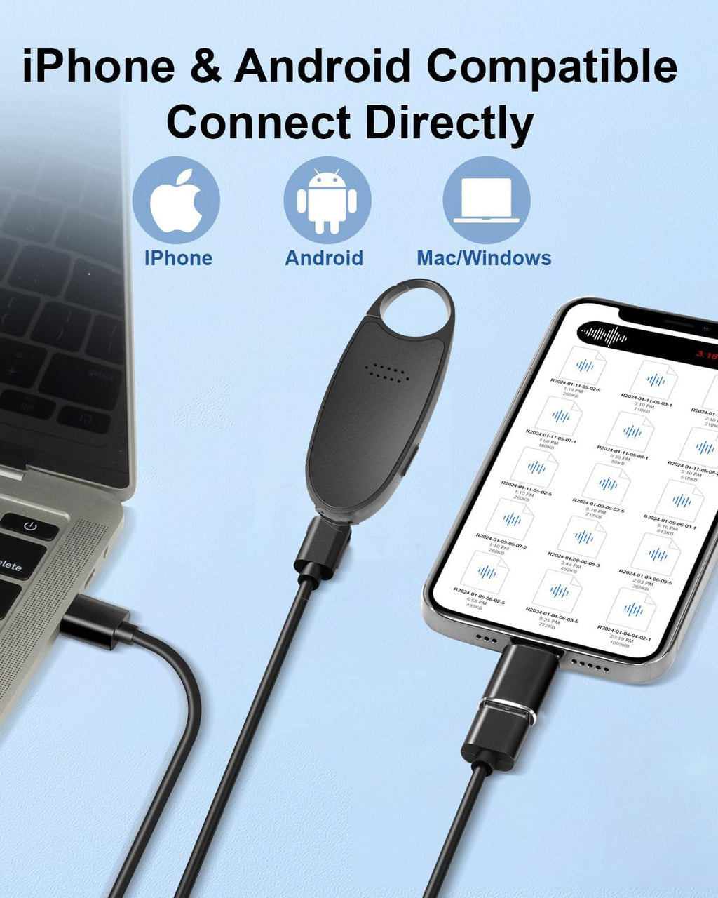 Digital Voice Activated Recorder With Playback, 4-in-1 Mini Magnetic Keychain Audio Recorder With AI Noise Cancelling, Small Voice Device For Lectures, Meetings