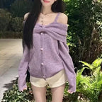 Lady's Long-sleeve Off-shoulder Gentle Style Knitted Sweater