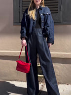 Dark Denim Oversized Jacket And Wide-Leg Pant Set