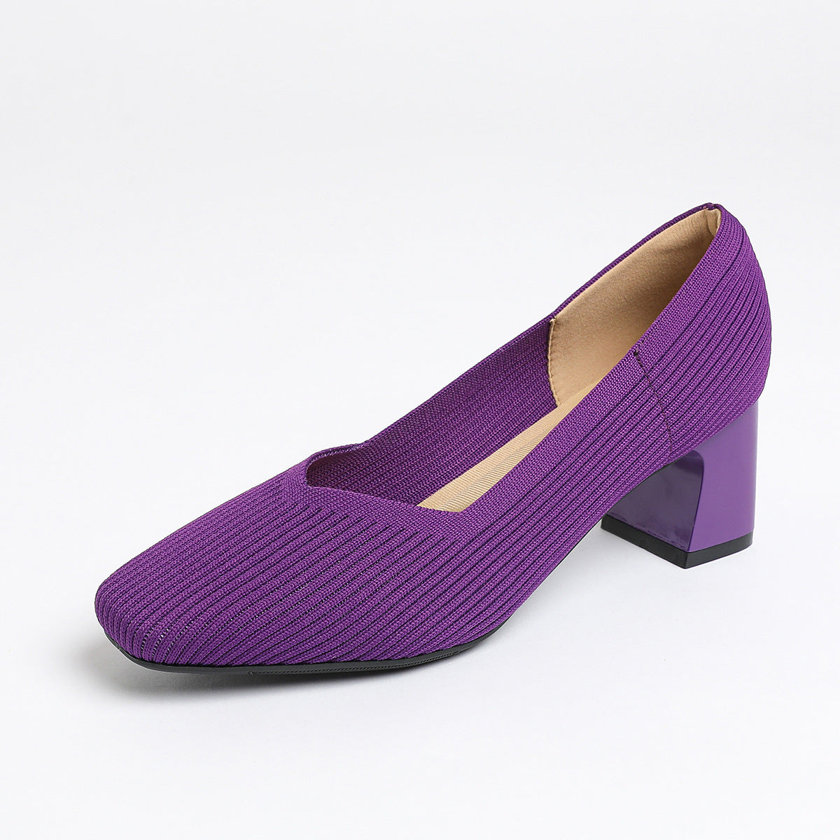 Women's Thick Head Stiletto Knitted Shoes Comfortable And Breathable For Commuting Versatile