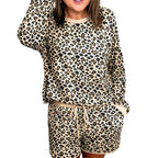 Women's Leopard Print Casual Drawstring Two-piece Set