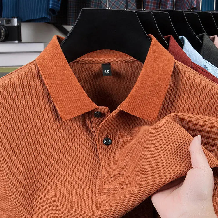 Casual Polo Collar Pure Color Mercerized Cotton Men's Short Sleeve - The Premium