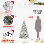5-foot Velvet Christmas Tree With 250 Warm White LED Lights - 518 Tips, Snowy PVC And Stiff Needle Branches, Hinged Design For Easy Setup, Sturdy Metal Stand - Panoramic Realistic Holiday Tree - The Premium